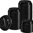 GUSTO [100 Count] Disposable Plastic Dome Lids for 10, 12, 16, & 20 oz. Paper Hot Coffee Cup - Black (Formerly Comfy Package)