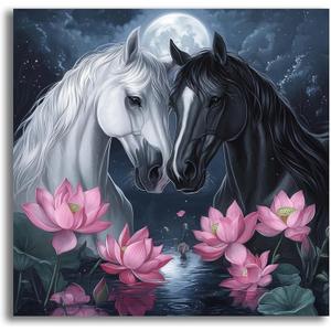 VAIIEYO 5D DIY Horse Diamond Art Kits for Adults, Diamond Painting Animal, Diamond Painting Kit Full Drill Round Rhinestone Craft Canvas for Home Wall Decor Gift 14x14 inch/35x35 cm