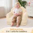 Airpanda Toddler Chair for Kids, 2-in-1 Soft Couches that Fold Out for Toddler, Convertible Baby Sofa to Lounger for Playroom with Cute Petal Design, Beige