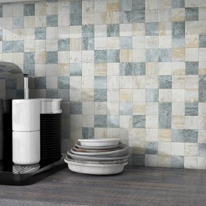 BeNice Kitchen Peel and Stick Tile Backsplash Bathroom Self Adhesive Stone Mosaic Thick Wall Stickers 12"x12"(Blue Rustic,10 Sheets)