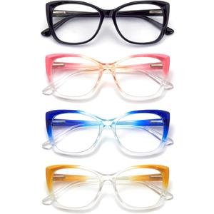 3-Pack Reading Glasses for Women Style Frame Spring Hinge Clear Lens Readers Glasses A04: 4 Colors Mix, 4.0 x