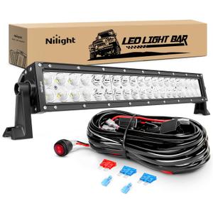 Nilight LED Light Bar 22Inch 120W Spot Flood Combo Off Road Lights Driving Fog Pods with 16AWG Wiring Harness Kit-1 Lead for Van Camper Car Pickup Golf Cart ATV UTV SUV Truck Boat 4x4
