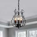 CVKASH Candelabro de cristal de rama de 3 luces, pequeo montaje empotrado, vintage, colgante de iluminacin de granja para dormitorio, porche, comedor, cocina, pasillo, vestbulo (negro mate)