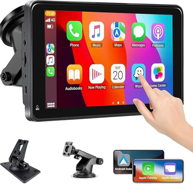 QULOKAR Portable Wireless Carplay/Android Auto Screen for Car