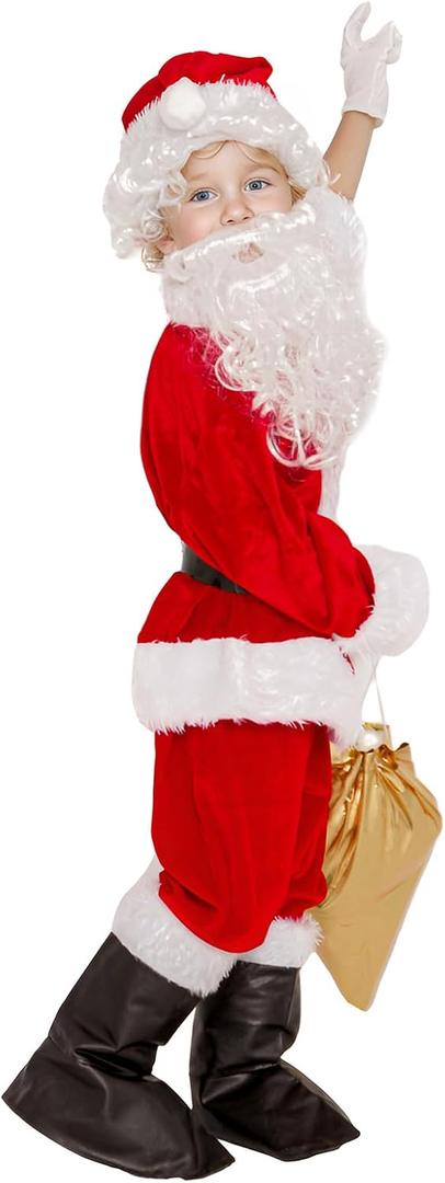 aisacsop 9PCS Santa Costume for Kids Santa Costume Santa Claus Costume for Kids, Boys Santa Costume for Christmas Party (Large)