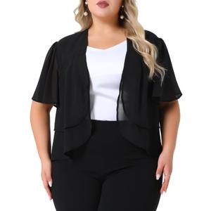 Agnes Orinda Plus Size Cropped Cardigan for Women Short Sleeve Open Front Lightweight Sheer Shrug, Black XL