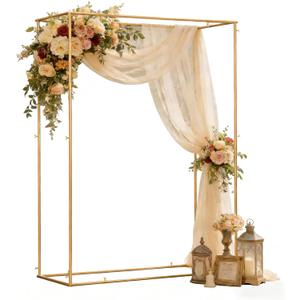 4.95 * 6.56 FT Metal Arbor Frame Stand, Garden Arch Trellis for Plants, Wedding Decor Backdrop Flower Stand, Gold, Double Rectangle