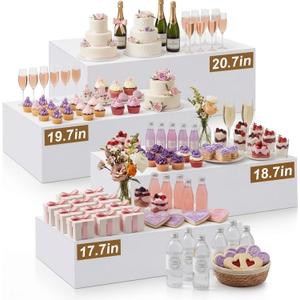 Leinuosen 4 Pcs Extra Large Acrylic Buffet Risers for Food Display Stands Box, 20.7" 19.7" 18.7" 17.7" Rectangle Catering Supplies for Weeding Dessert Table Brunch Setup Decor, Hollow Bottom(White)