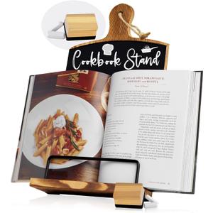 Willow & Croft Premium Cook Book Stand. Farmhouse Cutting Board Stand Cookbook Holder, Recipe Book Holder. Distressed Cookbook Stand for Kitchen Counter. Rustic Home Decor, Adjustable Display Stand.