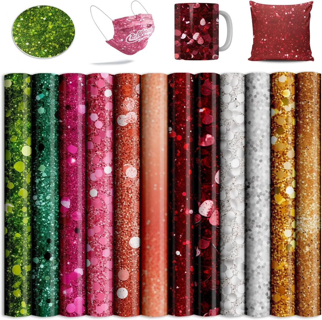 Sublimation Transfer Sheets for Heat Press Machine,12x12 Inch Blue Black Green Purple Sublimation Transfer Paper for Heat Press Machine, 10 Sheets (Glitter-3)