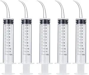 Wisdom Teeth Syringe, 5 Pack Irrigation Dental Syringes with Measure Scale & Curved Tip for Dental Care Liquid Oral Tonsil Stone