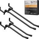 INCLY 4/6 Inch Black Pegboard Hooks, 36 Pack Heavy Duty Double Arm Peg Board Straight Hooks, Peg Board Tool Hangers Fit for 1/4" Pegboard Garage Hanging Tools, Craft Organizing, Kitchen, Store