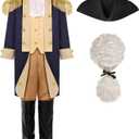SIZGAROOT George Washington Costume for Boys Kids Colonial Alexander Hamilton Costume (8-10 Years, Black)