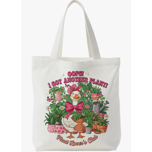 NATSUNO Plant Lover Gifts Canvas Tote Bag, Goose Gifts, Coquette Pink Bow Goose Plant Canvas Tote Bag for Gardeners Woman, Garden Themed Gift Reusable Grocery Bags Shopping Bags