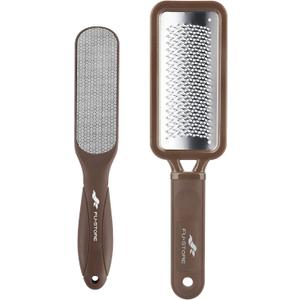 Fu Store 2 Pack Foot Files Callus Remover Stainless Steel Foot Rasp and Dual Sided Feet File Professional Scrubber Pedicure Tools Premium for Feet Care Remove Hard Skin, Brown