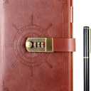 Kesote Diary with Lock, Refillable Journal with Lock Diary Organizer with Pen, Vintage Faux Leather A5 College Ruled Lined Pages Locking Journal Notebook (Brown)