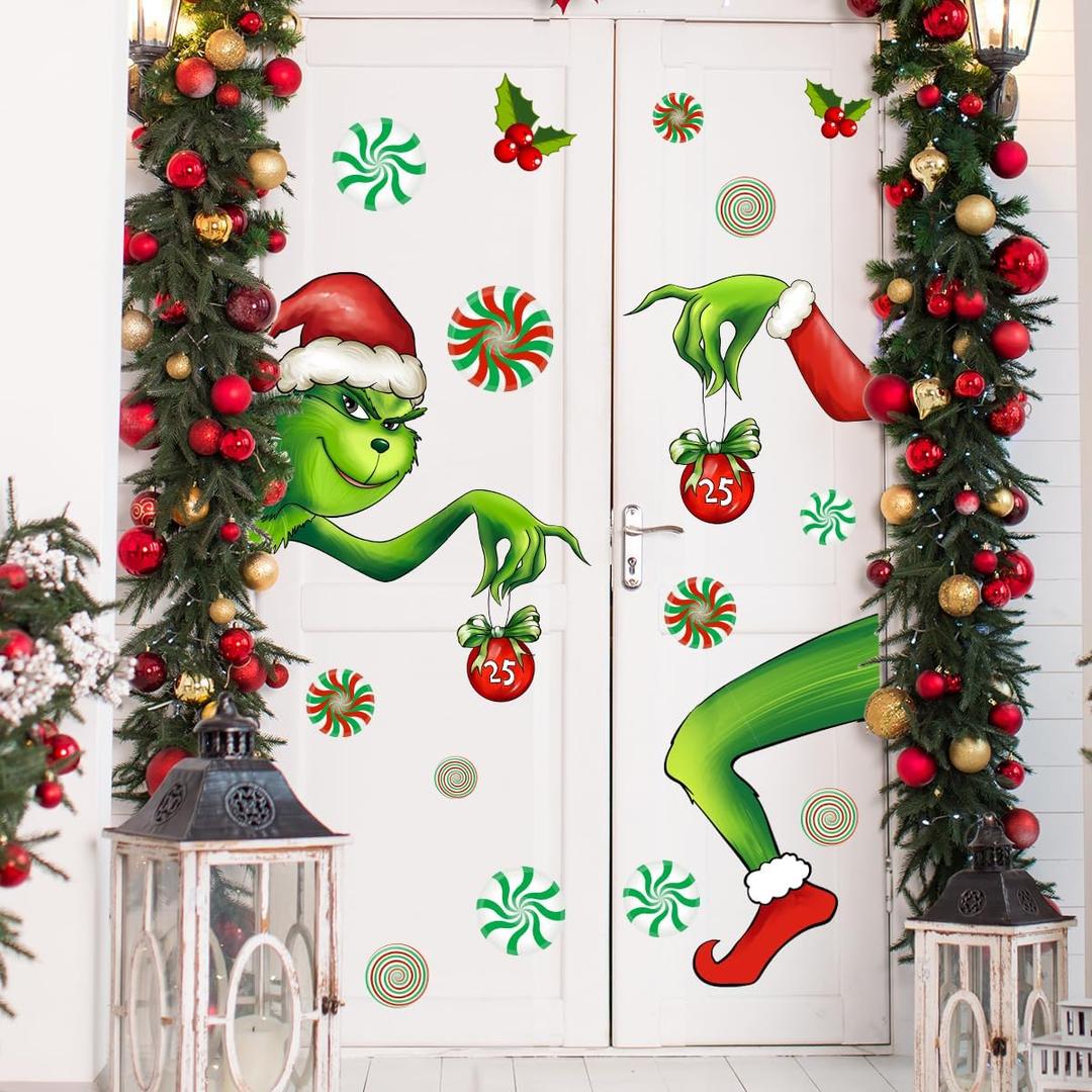 55.57 x 51.58 Inch Christmas Door Sticker Decorations Winter Christmas Door Clings Removable Seasonal Glass Door Stickers with Snowflake Decals for Window Door Refrigerator Christmas Gift
