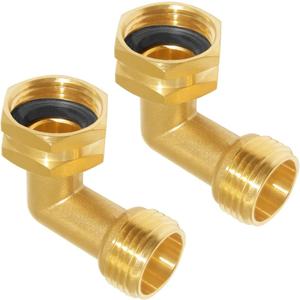 Joywayus 2PCS 3/4" GHT Garden Hose 90-Degree Elbow Brass Connector with Washers for RV Water Hookups and Residential Outdoor Faucets