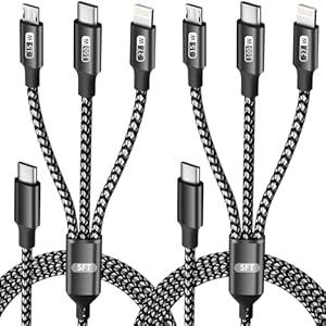 IDISON Travel 4 in 1 Multi Charging Cable with Dual IP/Type C/Micro USB, 2Packs 5FT Car Accessories iPhone Charger Cord for Multiple Devices, Universal USB Cable for iPhone17-8/iPads/Tablets and More