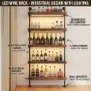 5-Tier Wall Mounted Wine Rack with LED, Industrial Pipe Bar Shelf for Wine Bottle Storage, Industrial Pipe Shelves Shelf Shelving for Home Bar Dining Room Kitchen (31.5INCH-LED), 31.5" W x 79" H