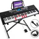MUSTAR Piano Keyboard, MEKS-500 61 Key Learning Keyboard Piano with Lighted Up Keys, Electric Piano Keyboard for Beginners, Stand, Sustain Pedal, Headphones/Microphone, USB Midi, Built-in Speakers