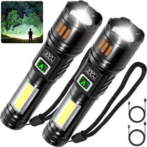 AYL Rechargeable Flashlights 2 Pack, Super Bright High Lumens Flash Light, 6 Modes Zoomable Linternas with LCD Display, High Powered Handheld LED Flashlights for Home, Emergencies, Camping