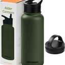 Retrospec Alder Insulated Water Bottle with Straw Lid & Handle Cap - Stainless Steel Wide Mouth Double-Wall Vacuum Insulated Thermos - BPA Free Leakproof Canteen (Olive Drab)
