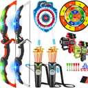 VATOS 2 Pack Bow and Arrow Toy with LED Light - 4 in 1 Archery & Dart Game Set with 20 Suction Cup Arrows, Shark Glow Target & Dart Board - Indoor/Outdoor Birthday Gift for Kids Boys Girls Ages 5-12 (Blue)