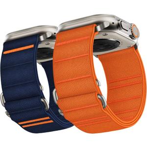 Suitisbest 2 Pack Sport Band Compatible with Apple Watch Ultra Band 49mm 46mm 45mm 44mm 42mm 41mm 40mm 38mm, Stretchy Sport Loop Strap for iWatch Series 11 10 9 8 7 6 5 4 3 2 1, SE 3 2 1, Ultra 3 2 1 (Orange/Midnight Blue)