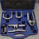 Orion Motor Tech 5pc Ball Joint Separator, Pitman Arm Puller, Tie Rod End Tool Set for Front End Service, Splitter Removal Kit (BL06) (Blue Case Silver Puller)