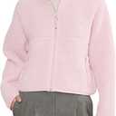 Yozazzy Fleece Jackets Women Causal Long Sleeve Sherpa Jacket Warm Ziper Fuzzy Coat Sweatshirts Trendy with Pockets(Pink-S)