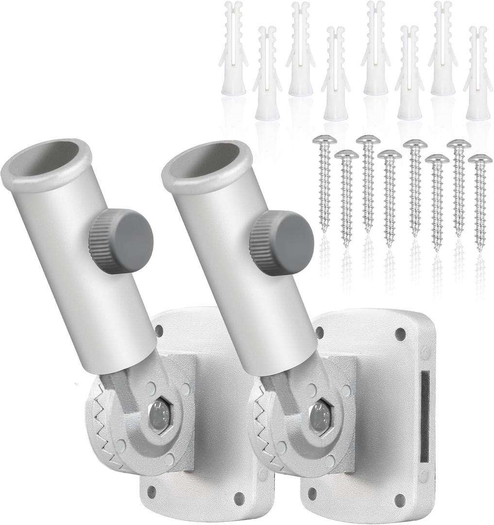 Adjustable Flag Pole Holder, Flag Pole Bracket for Outside House Heavy Duty Aluminum, Multi-Position Flag Pole Mounting Bracket Rust Free with Hardwares, 1" Inner Diameter (Silver-2 Pack)