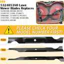 2 Pack 532405380 High Lift Mower Blades with Nut for Husqvarna YTA22V46 YTH20K46 YTH21K46 YTH22V46 Replaces Husqvarna 46 Inch Mower Blades Husqvarna 46 Inch Mulching Blades 594892801 532403107