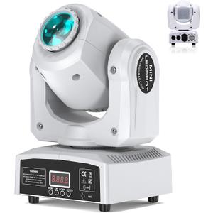 U`King DJ Lights Moving Head 8 Color 8 GOBO Stage Lighting LED Spotlight by DMX and Sound Activated Control for Wedding DJ Disco Parties Church Live Show Bar (White-1 Piece)