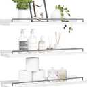22 inches Long Floating Shelves, Bathroom Decor Shelves Over Toilet, Farmhouse Wall Shelves for Living Room, Bedroom, Picture Frames, Plants, Kitchen, Set of 3 (White and Black)