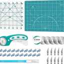 39 Pcs Rotary Cutter Set- Quilting Kit incl. 45mm Fabric Cutter with 5 Extra Blades, A4 Cutting Mat, 2 Craft Knife Set, Ideal for Crafting, Sewing, Patchworking Turquoise