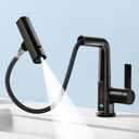SINGSUO Bathroom Sink Faucet 1 Hole with Temperature Display, Single Hole Rotatable Bathroom Faucet with Pull Out Sprayer, Modern Pull Down Faucet with 360Swivel Spout, 3 Spray Modes (Black)