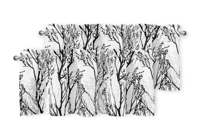 DriftAway Tree Branch Abstract Ink Printing Lined Thermal Insulated Window Curtain Valance Rod Pocket 52" x 18" Plus 2" Header, Black White 2 Pack