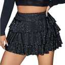 WDIRARA Women's Plus Mesh Leopard Print Y2K Mini Skirt Tiered Layered Ruffle Hem Skinny Skirts (X-Large Plus, Black Glitter)