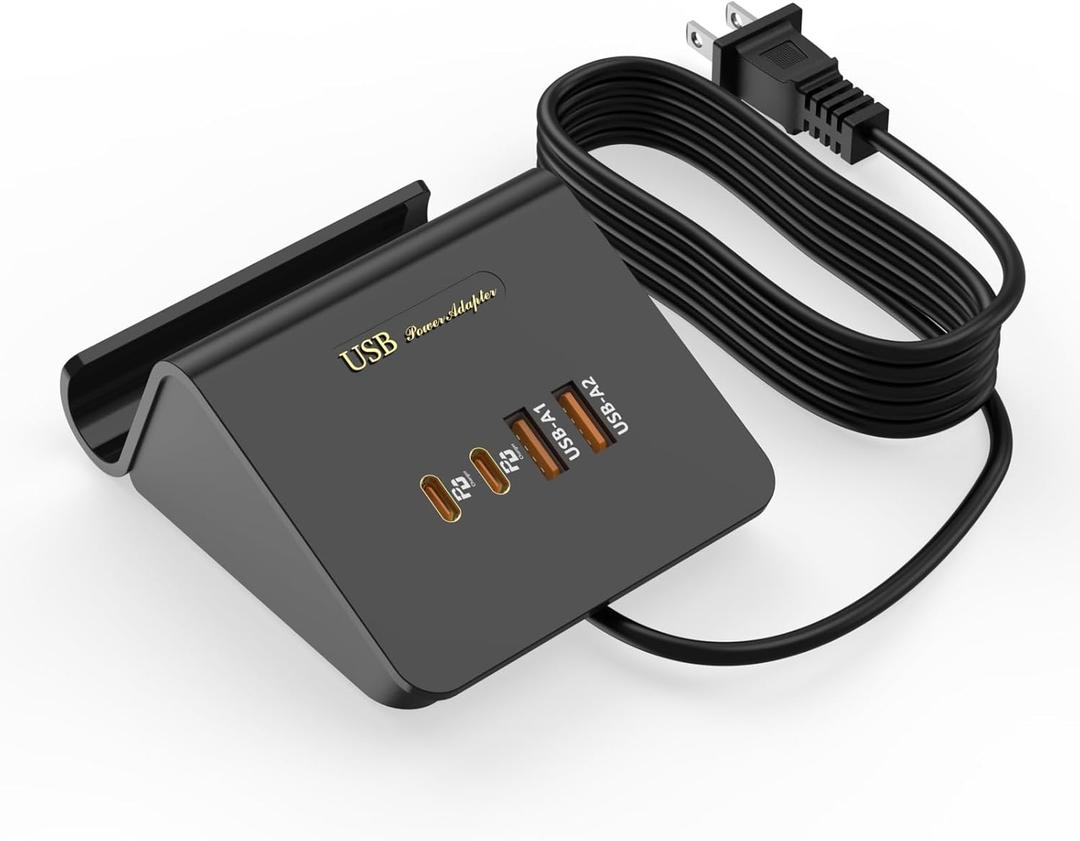 WUKUR 25W USB Charging Station 4 Ports 2 USB-A 2 USB-C Multiple USB Charger Night Stand Station for Multiple Devices for Phone MacBook Tablet Smartphone, Black(ETL Listed, 5.9Ft Extension Cord)