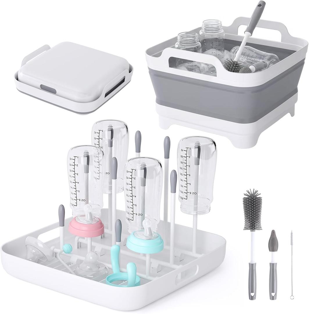 Volnamal Collapsible Wash Basin for Baby Bottles - Portable 2.4 Gallon Dish Tub with Drying Rack & Lid, Foldable Sink for Camping, Outdoor Space-Saving Tub for Kitchen, RV, Camping, Outdoor Use