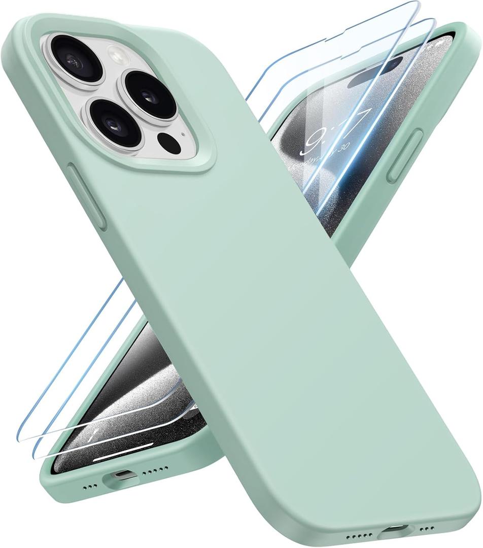 for iPhone 15 Pro Case Liquid Silicone Slim Shockproof Protective Cover 6.1 Inch Anti-Scratch Drop Protection,Light Mint