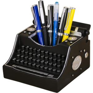 Retro Typewriter Pen Holder Vintage Desk Accssories Unique Cool Gifts for Writer Typewriter Lovers and Secretary Cute Funny Pencil Cups for Office Home School (Black)