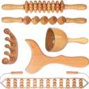 Wood Therapy Massage Tools Maderoterapia Kit Body Sculpting Tools for Lymphatic Drainage and Anti-Cellulite .Wood Massager Roller Rpoe for Back and Muscle Pain Relief (Medium)