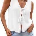 LILLUSORY Women's Crochet Tops Ladies Summer Vacation Outfits Beach Fashion Tank Y2K 2025 Cute Clothes Tie Front Sweater Vest (Large, White)