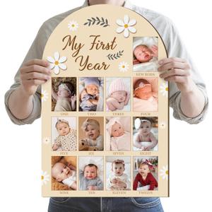 R HORSE Large My First Year Photo Frame Board, 23 x 15 Inches 3D Daisy Birthday Decorations Display Wood Board, Baby First Year Picture Frame 12 Months Milestone 1st Birthday Nursery Decor Gift