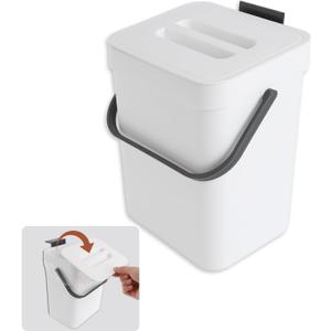 0.8 Gallol/3L Kitchen Compost Bin, Suitable for Countertops or Under Sink, Hanging Hook Trash Can with Lid, Ideal for Cabinets/Bathrooms/Bedrooms/Offices/Camping (White)