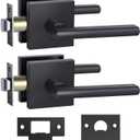 Ohuhu Black Door Knob, 2 Pack Door Knobs, Matte Black Door Handle, Bedroom Door Lock, Interior Door Knobs Door Lever with Modern Contemporary Slim Square Design for Bathroom Privacy in Satin Zinc