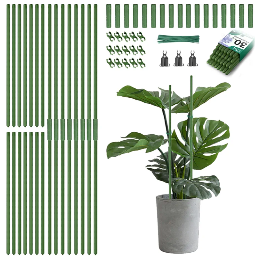 Breeze Touch Garden Trellis for Climbing Plants Outdoor, 30 Pack 17" Tomato Stakes Set with Clips & Connectors,Garden Plant Stakes, Tomato Frame, Cucumber Trellis for Raised Bed & Potted Plants