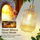 2 Pack Amber Cylinder Pendant Lights Kitchen Island with Ribbed Lampshade, Brushed Gold Hanging Light Fixture, Adjustable Pendant Lighting for Kitchen Island Sink Dining Room (Bulbs Not Included)